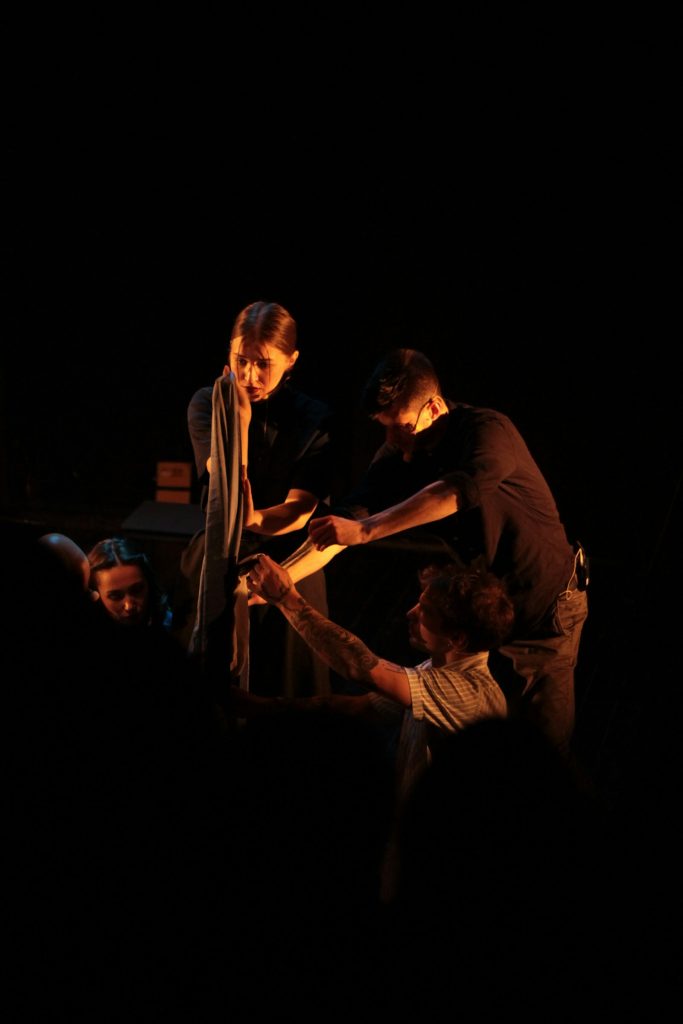 Cast gathered during a rehearsal