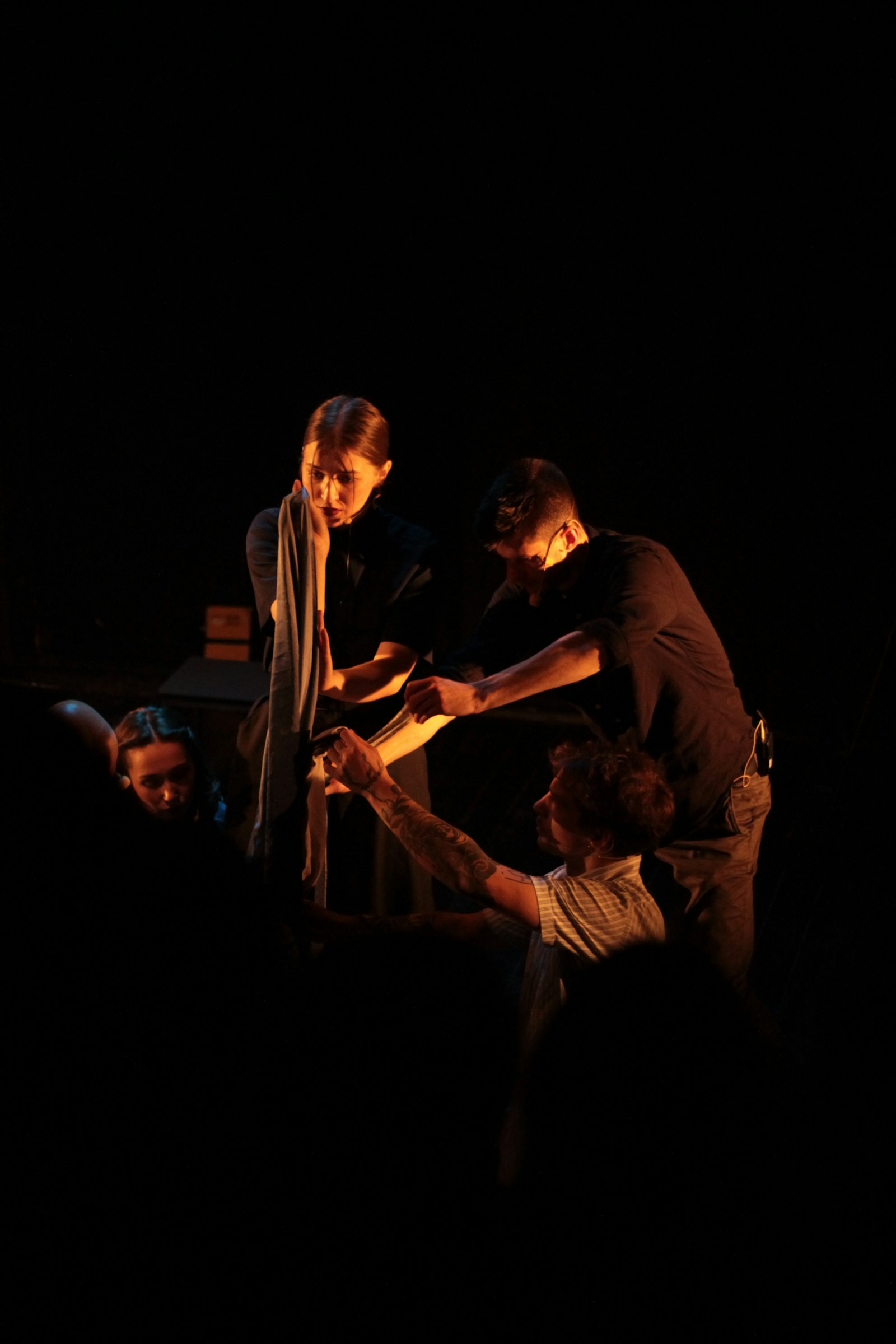 Cast gathered during a rehearsal
